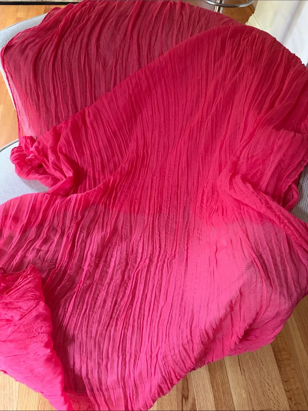 Vibrant Magenta Pink Crinkle Gauze Scarf with Tassels | Boho Lightweight Wrap